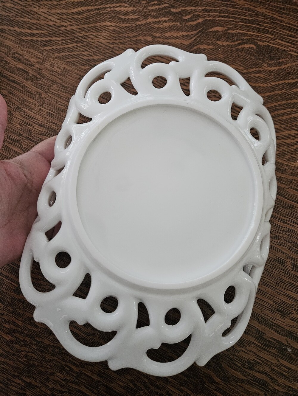 Fostoria Monroe Vintage Milk Glass Oval Bowl Reticulated Lace Scroll Approx 11" - Picture 2 of 3